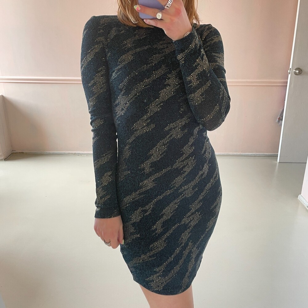 Topshop Sparkly Long Sleeve Mini Bodycon Dress Blue Size 4